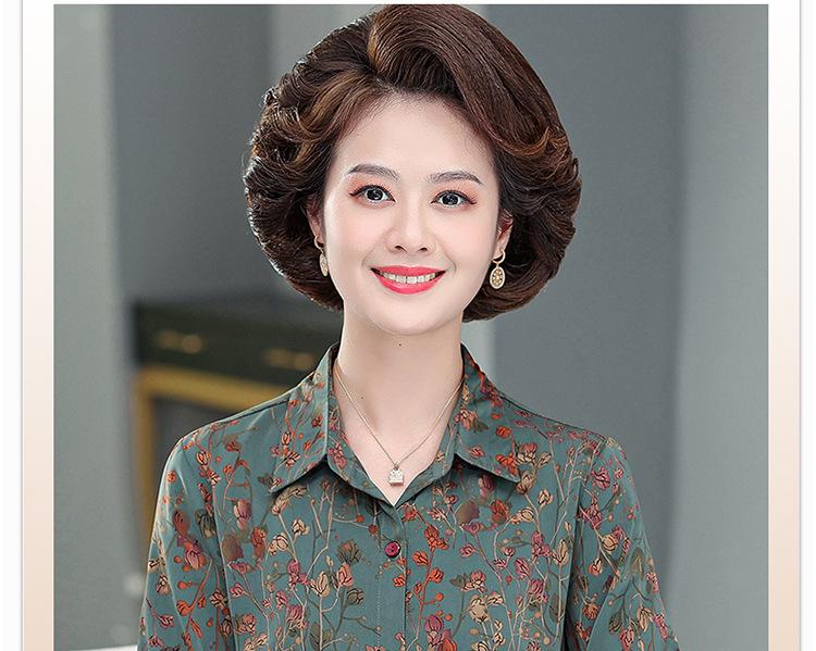 Mom's Spring & Autumn Long-Sleeve Mulberry Silk Shirt for Stylish Middle-Aged & Elderly Women