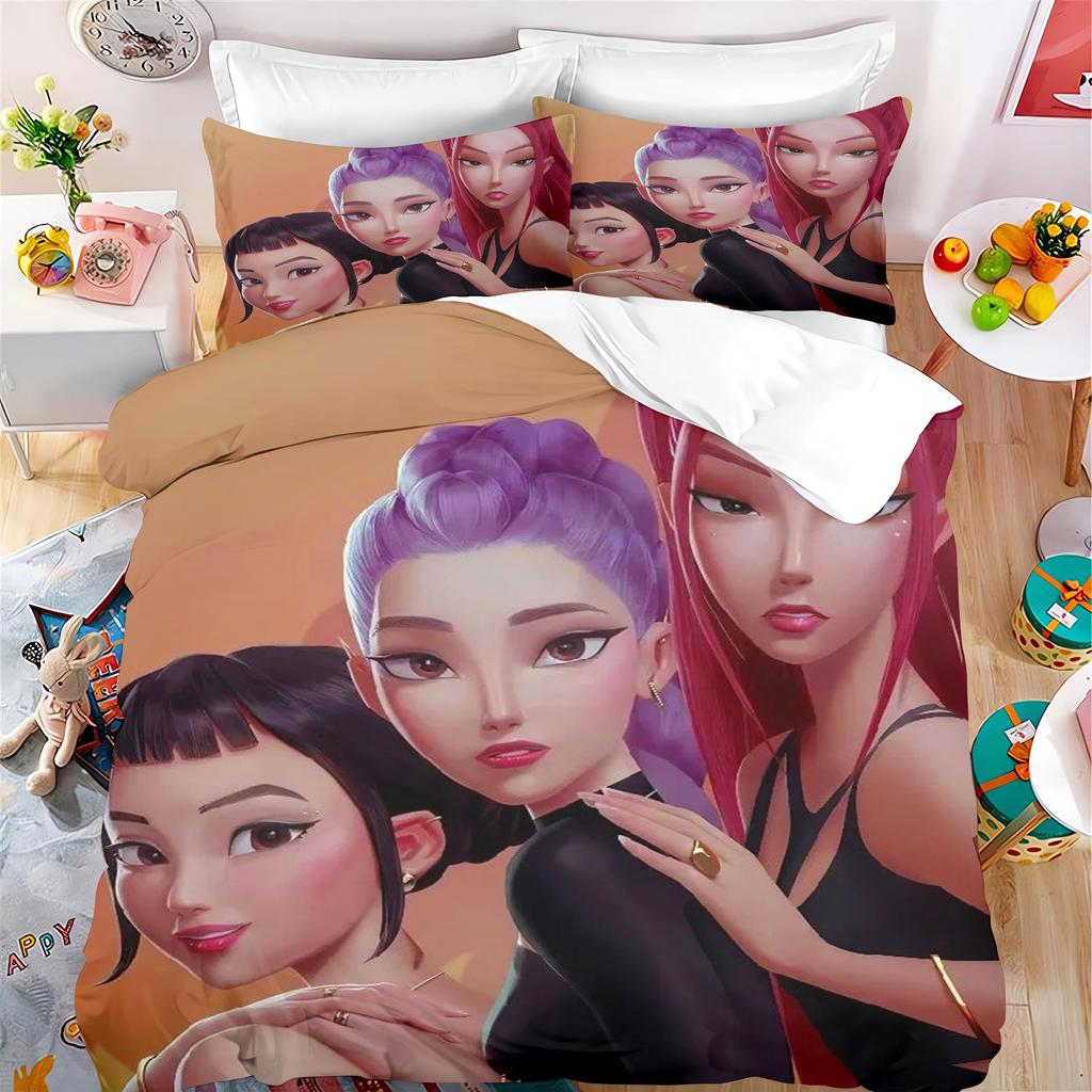 KPop Demon Hunters Anime 100% Polyester Bedding Set Duvet Cover Set Printed Cartoon Home Decor