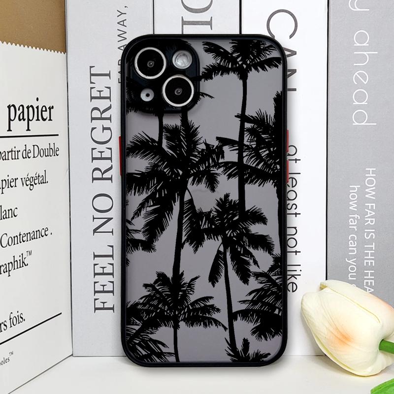 

Palm Leaf Tree Black Leaves Phone Case for IPhone 16 15 14 11 Pro Max 13 12 Mini 7 8 14 15 16Plus SE X XS Matte Shockproof Cover For iPhone 16