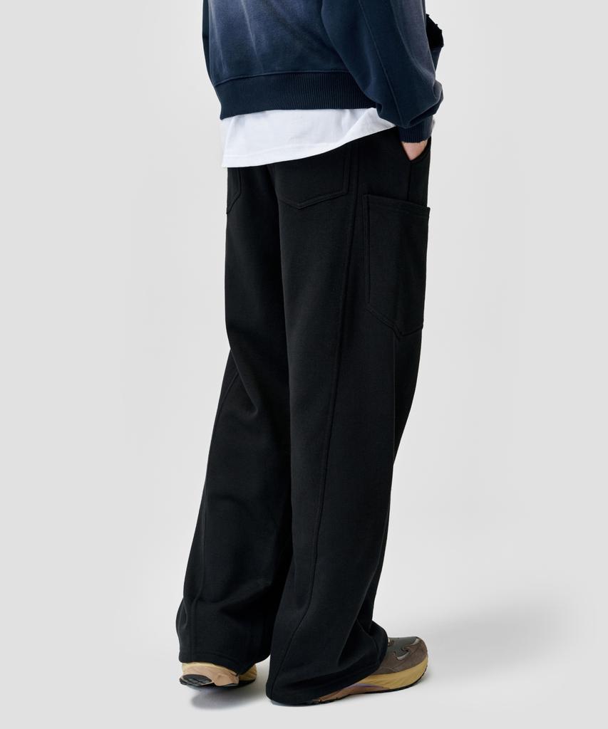 AGOD (Fleece-Lined) Side Big Pocket Wide Sweatpants [Black]