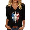 Womens Casual V Neck Top with 250 Years 1776 to 2026 Independence Day Printed Graphic Loose Fit Half Sleeve Shirt