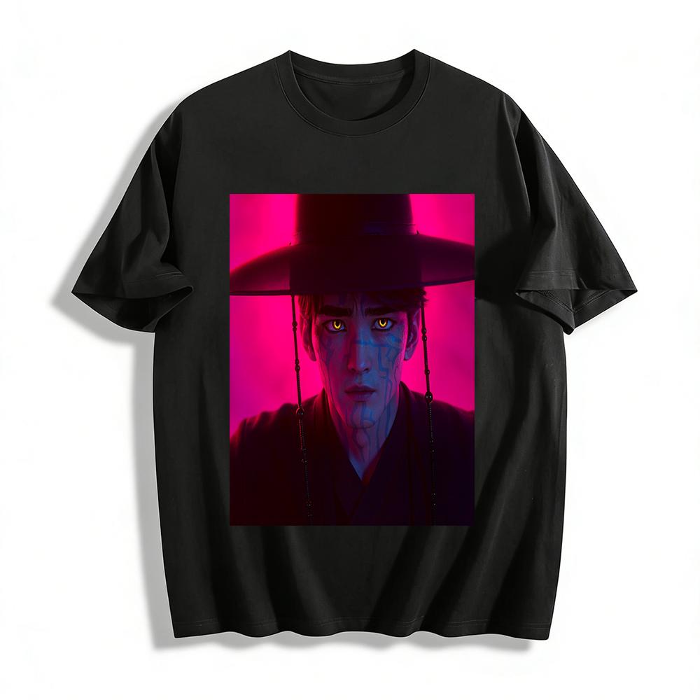 

Cyber Chinese Style Mysterious Totem Print Top Neon Color Trendy Loose Casual T-Shirt Pure cotton T-shirt 6XL