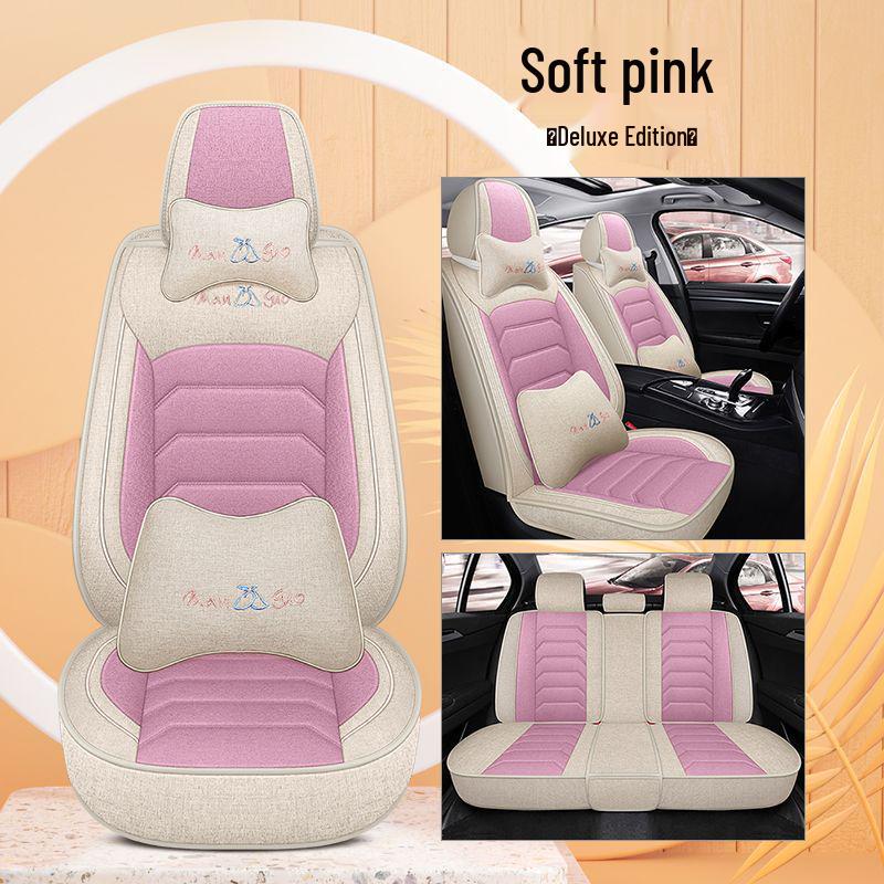 Four Seasons Universal Cotton Linen Car Seat Cushion - Full Coverage Linen Fiber Cover