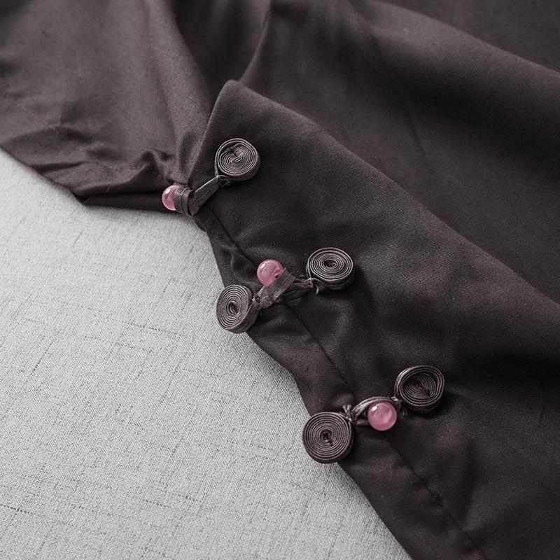 2025 Summer Women's Dark Coffee Chinese Style Short Sleeve Shirt