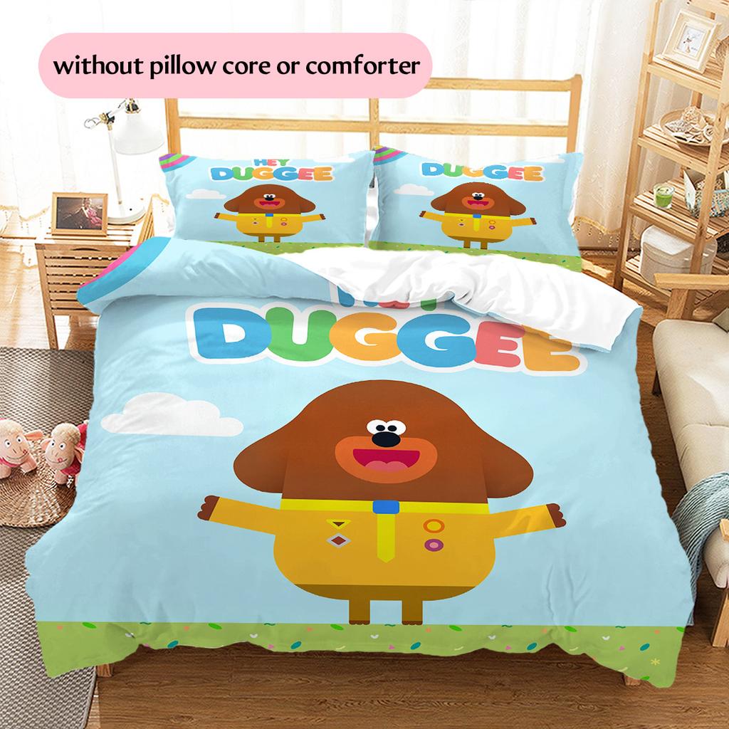Hey Duggee Muster Bettwäsche Bettdecken-Set Heimdekoration Geschenk (1 Bettbezug + 2 Kissenbezüge (ohne Füllung))