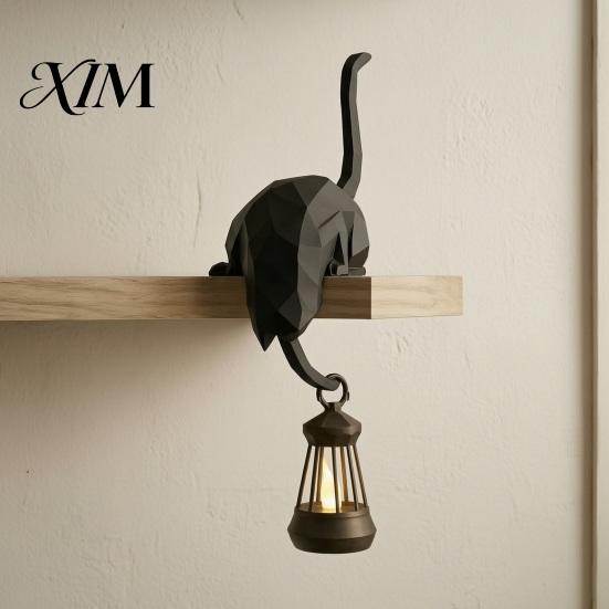 Portachiavi da Parete Gancio Gatto con Lanterna, Gancio Artiglio Decorativo Stampato in 3D con Luce LED, Scaffale Creativo per Libreria Scrivania e Ingresso Artigianato Fatto a Mano