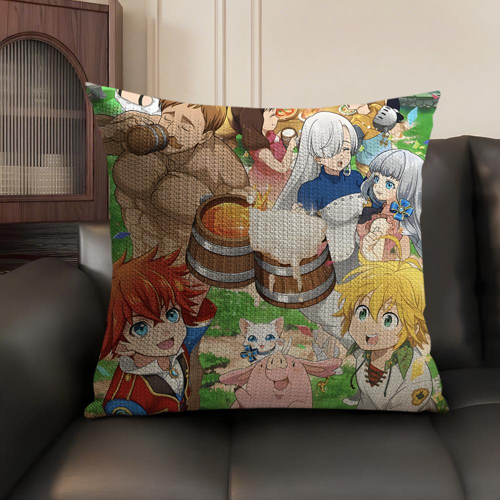 Anime 7 D-Deadly S-Sins Cushion Cover Natural Linen Organic Fabric Double-Sided Printing Sofa Home Decor Gift Pillow Case