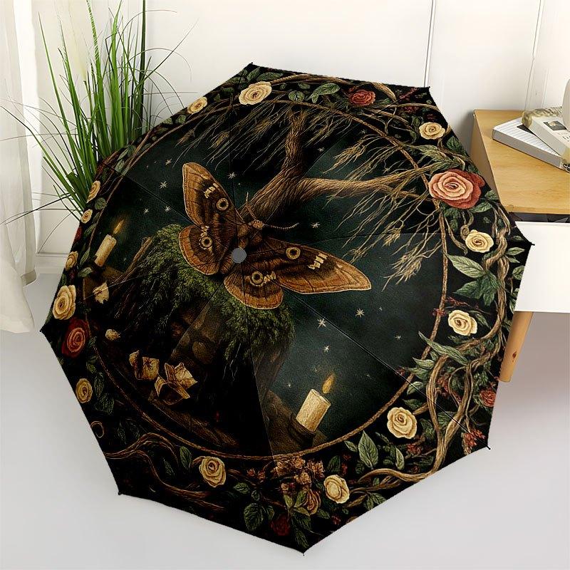 Enchanted Garden Wall Decor: Mystical Tree of Life Tapestry Umbrella, Portable 3-Fold Compact Umbrella for Men & Women R156