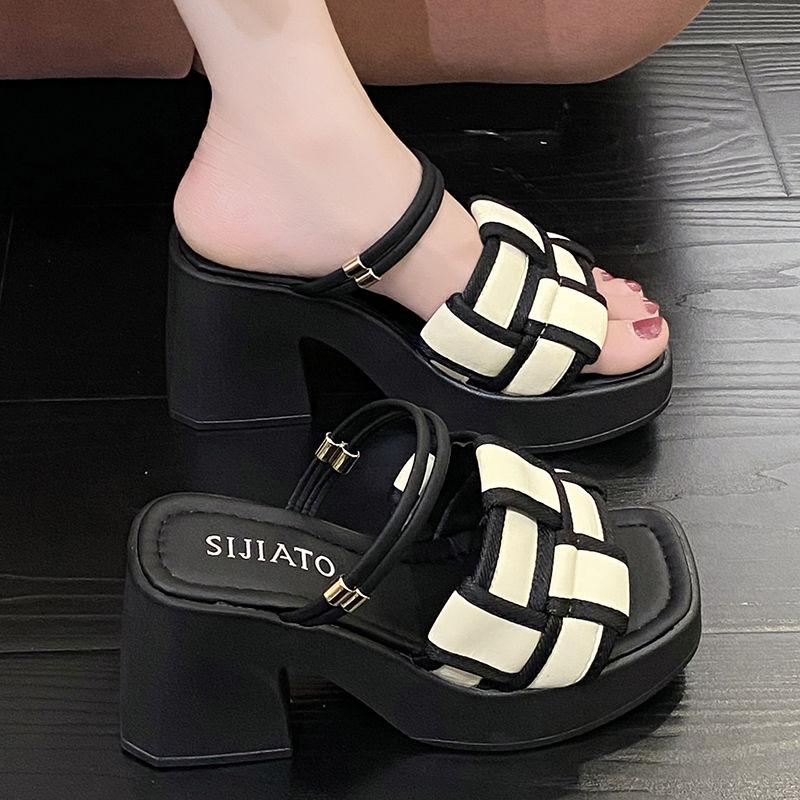 Square Heels 9CM Open Toe Sandals for Women Vintage  Designer On Offer Luxury 2025 Casual Summer Woman Shoes  Beach Shoes