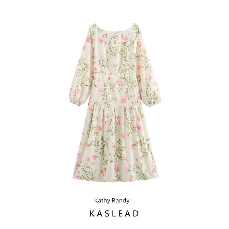 Kaslead New Arrival Women's Clothing Fashion Style Fashion Loose and Simple Elegant Backless Print Dress