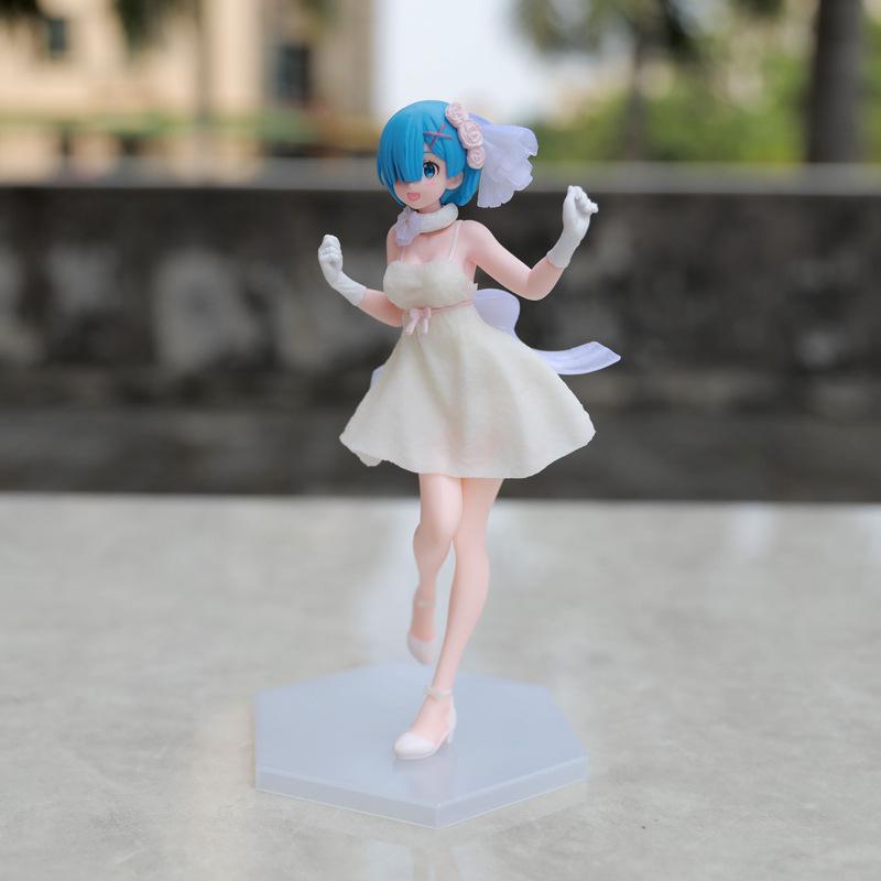 BANDAI Rem Anime Figure Re:Zero kara Hajimeru Isekai Seikatsu Kawaii Re Crystal Dress Blue White Cute Model Doll Static Toys