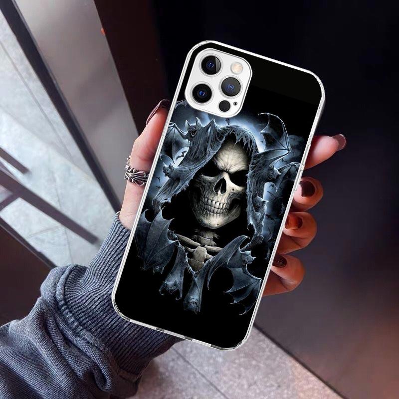 Reaper Skull Skeleton Gun Phone Case For iPhone 17 Air 11 13 Mini 14 15 Plus 16 12 Pro Max 16E SE 7 8 Pattern Soft TPU Back Cove