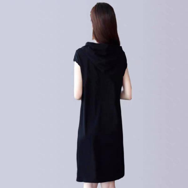 Hooded Sweater Dress Women's Summer Large Size Medium and Long Casual Loose Short-sleeved Slim Skirt