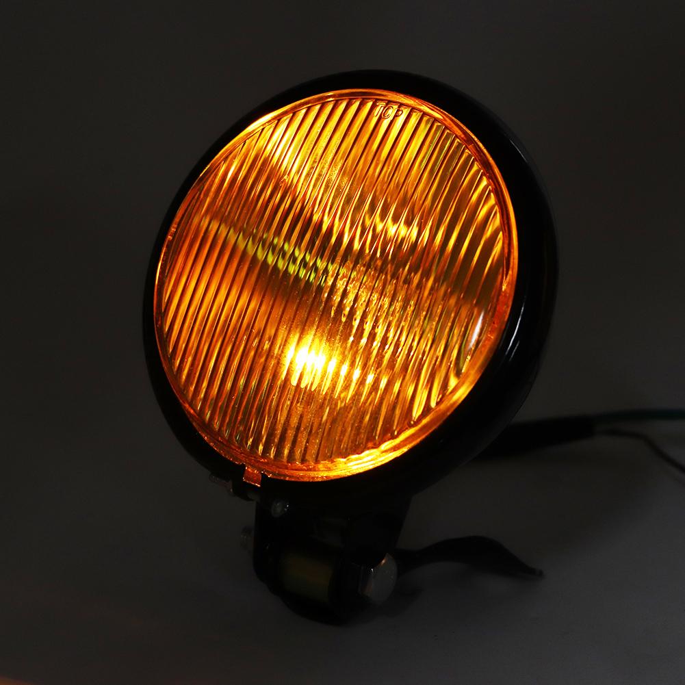 Vintage Retro Style Headlight Universal Motorcycle Headlamp Motorbike Modification AccessoryBlack Shell, Yellow Glass