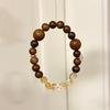 Handmade Wooden Bracelet With Amber Crystal Shell Flower Beads Zen Style Boho Charm Women New Chinese Aesthetic
