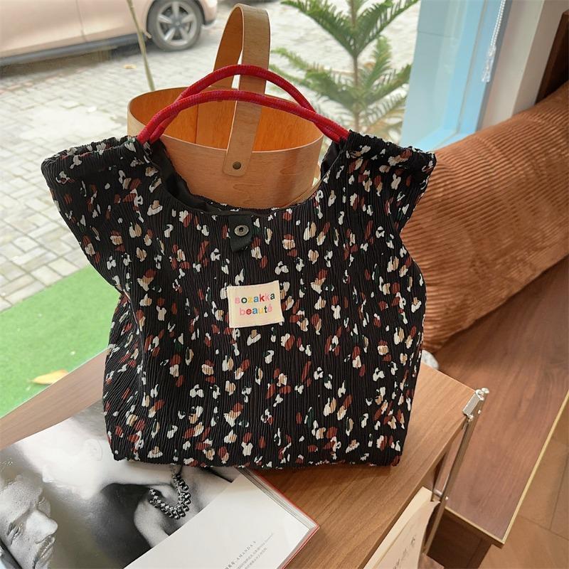 5 wrinkled cloth printed handbag spring and summer thin shopping handbag fresh floral large-capacity cloth bag