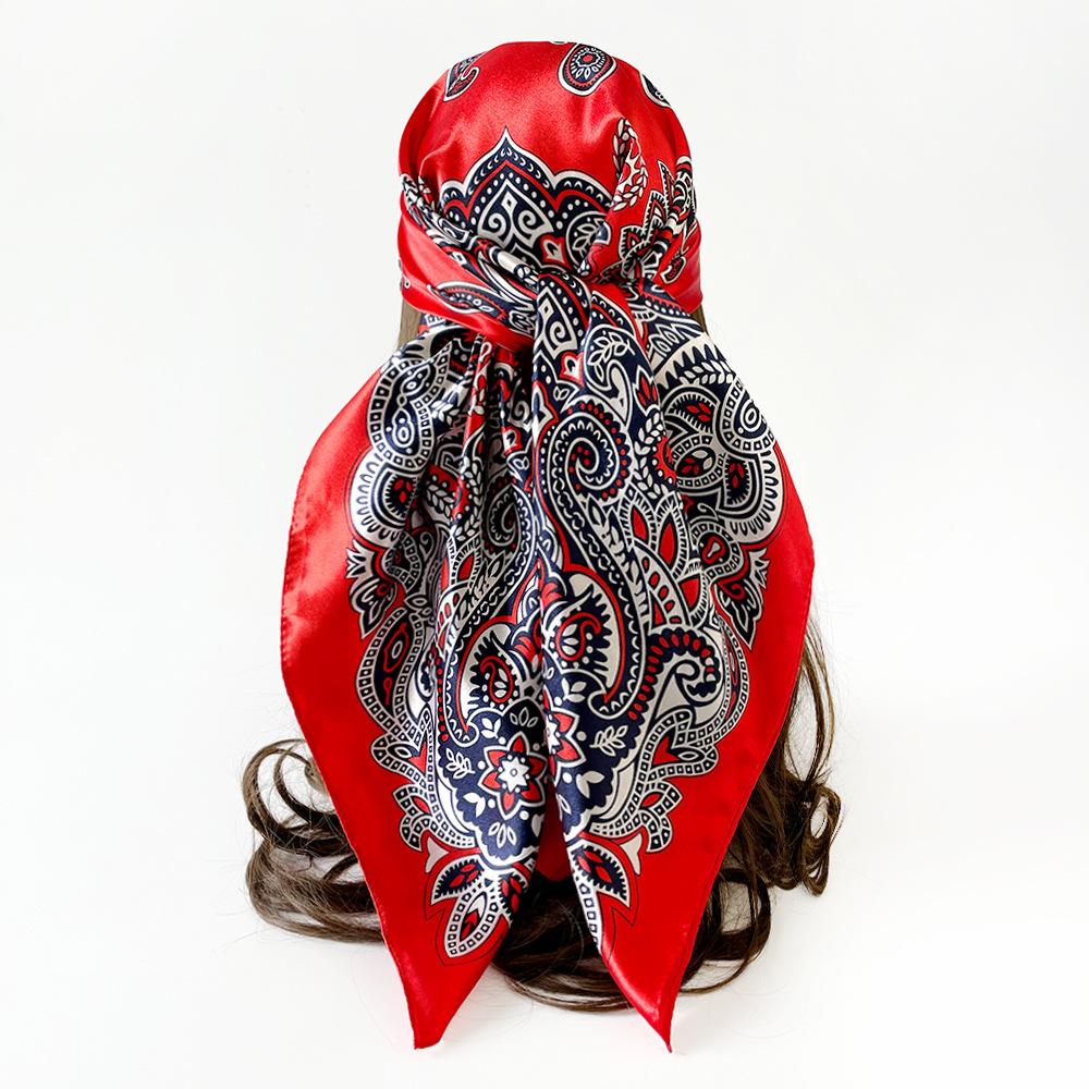 Cashew Flower Silk Scarf, 90cm Headscarf, Classic Printed Silk Scarf, Women’s Satin Square Scarf, Shawl