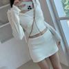 Korean Slim Sexy Cropped Hooded Cardigan & Low-Rise Skirt Set for Women