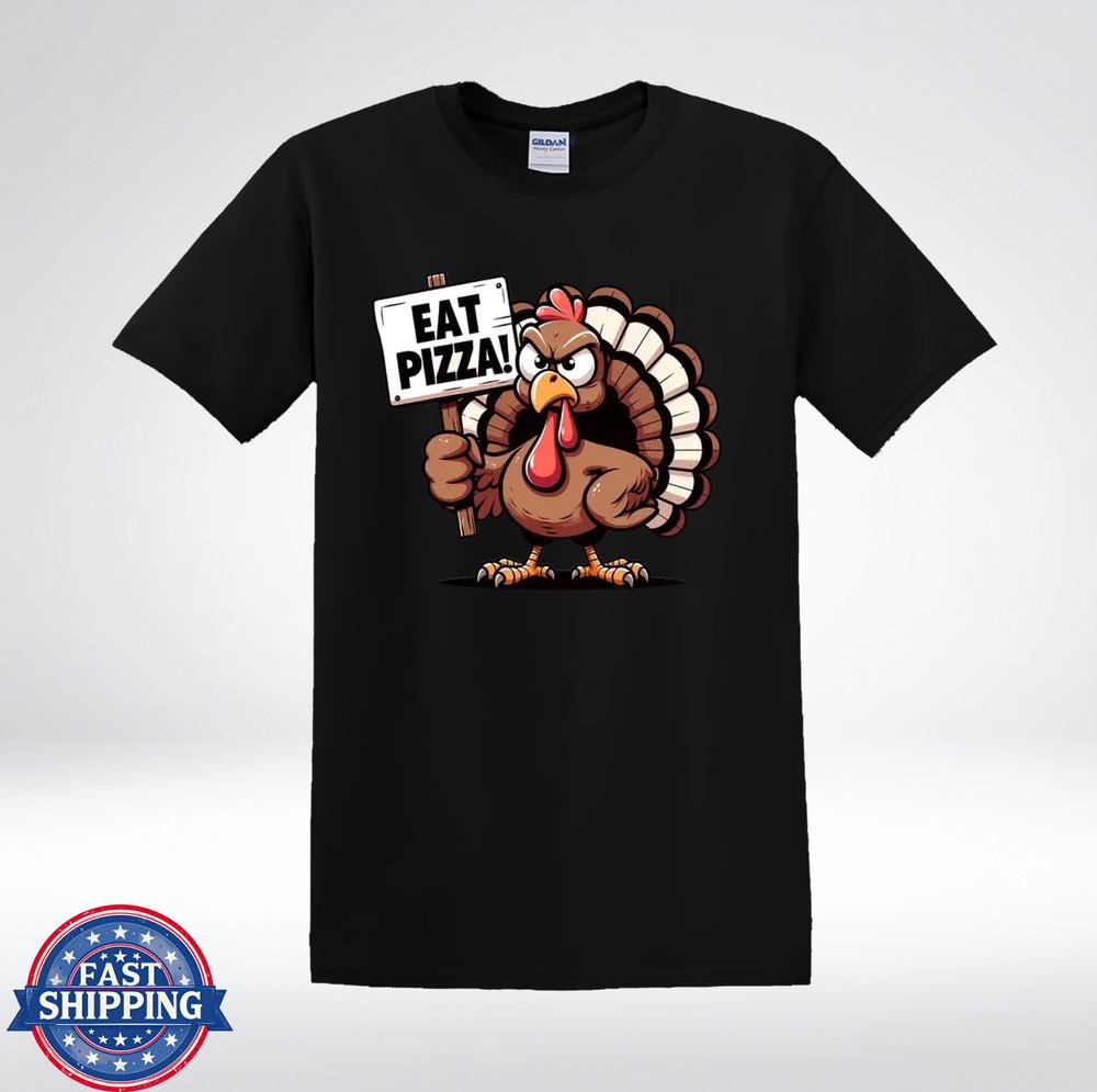 

Funny Turkey Eat Pizza Thanksgiving Humor Graphic T-Shirt L