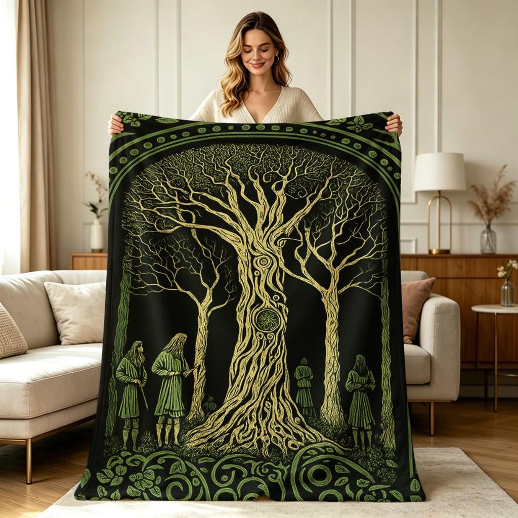 Soft Flannel Blanket with Mystical Forest Tree Celtic Knot Print All Season Warm Cozy Throw Blanket for Couch Sofa Bedroom Living Room Office Home Dec