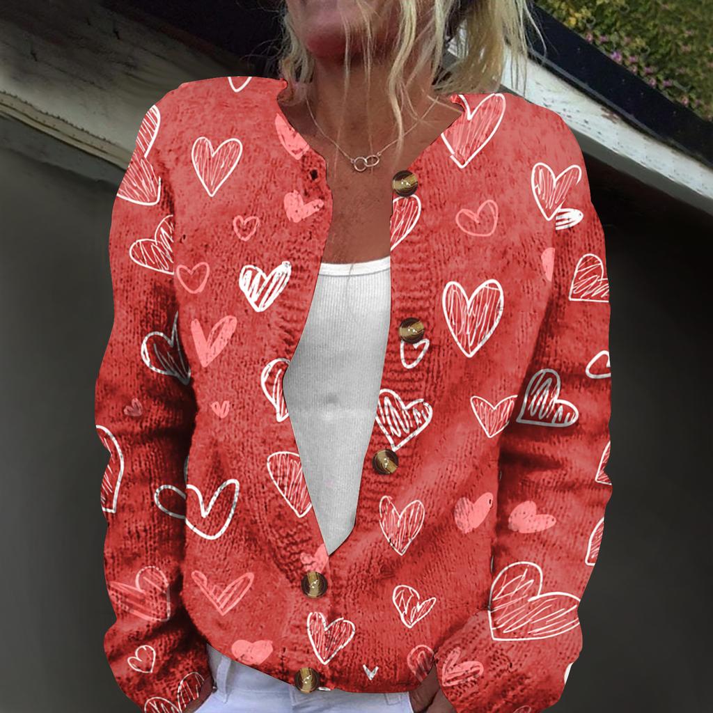 Women's Fashion Printed Long-Sleeved Knit Cardigan Button-Down Jacket