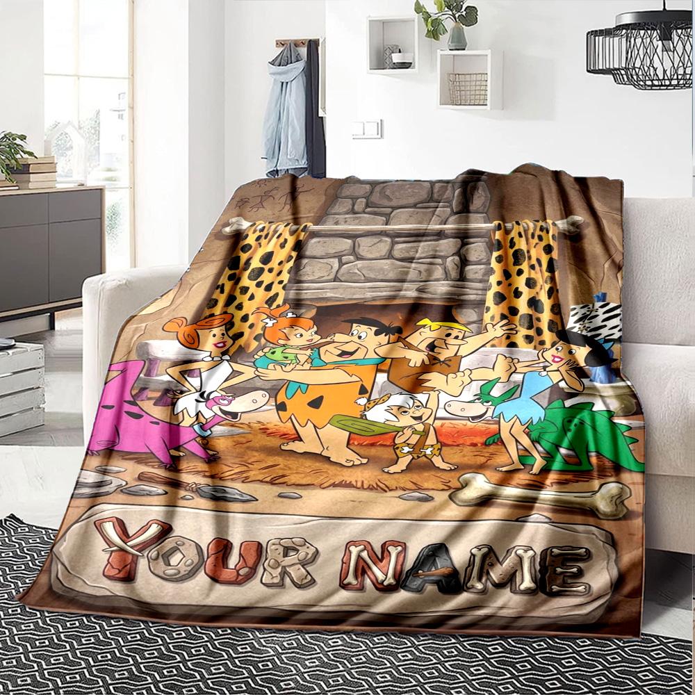 Name Custom the Flintstones Print Flannel Blanket High Quality Warm Comfortable Cover for All Seasons Perfect for Gifts Home Decor