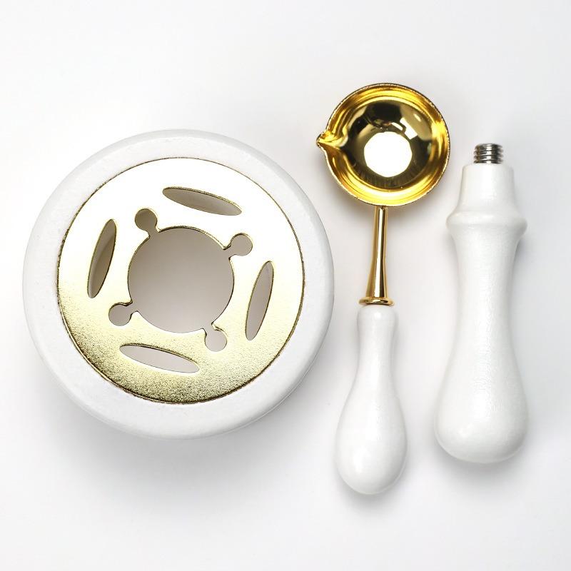 DIY Lžíce na pečetní vosk, ohřívač na tavení vosku, lakovací pec, kamna z masivního dřeva, pečetní potřeby pro razítko, voskové razítko, řemeslné dárky na svatbu