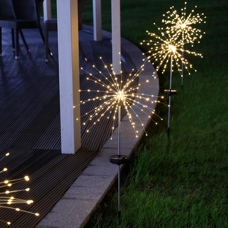 LED Solar Firework Garden Lights - Colorful Outdoor Decorative Copper Wire String Lights 8 Modes 60 LED (Solar)