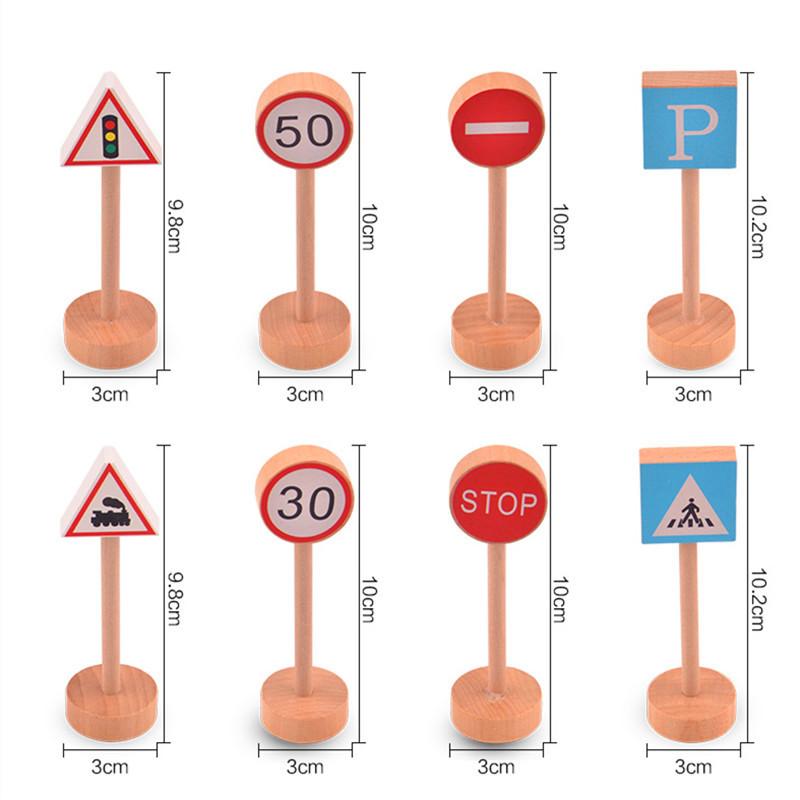 16PCS Colorful Wooden Street Traffic Signs Parking Scene Kids Children Educational Toy Set for Kids Birthday Gift