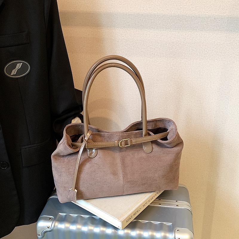 Suede Bag Women's Large Capacity 2025 New Autumn and Winter Versatile Retro Shoulder Underarm Bag Pleated Tote Bag