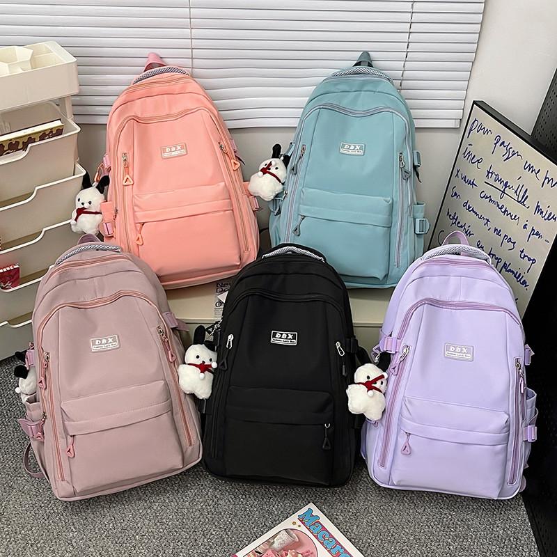 Large Capacity Simple Backpack With Solid Color And Letter Design Daily For