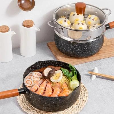 Casserole à Sauce Antiadhésive 20CM Casserole à Soupe avec Bec Verseur Casserole à Lait Poignée en Bois Casserole Antiadhésive pour Cuisine Maison avec Couvercle