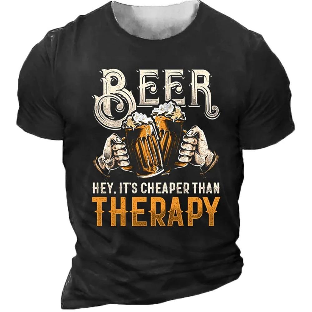 Yaz Moda Erkekler Retro Bira grafik tişörtler Avrupa ve Amerika Trend Kişilik Vintage Baskılı Yuvarlak Boyun Kısa Kollu Tees