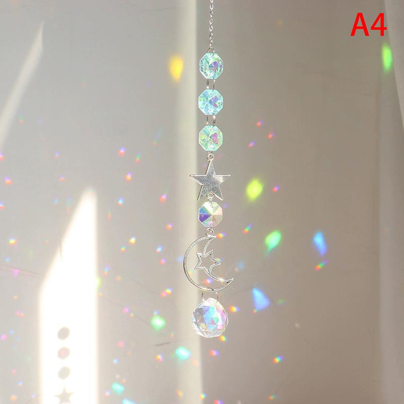 1Pc  Wind Chime Moon Sun Star Catcher Diamond Prisms Pendant Dream Catcher Rainbow Hanging Drop Home Windchime