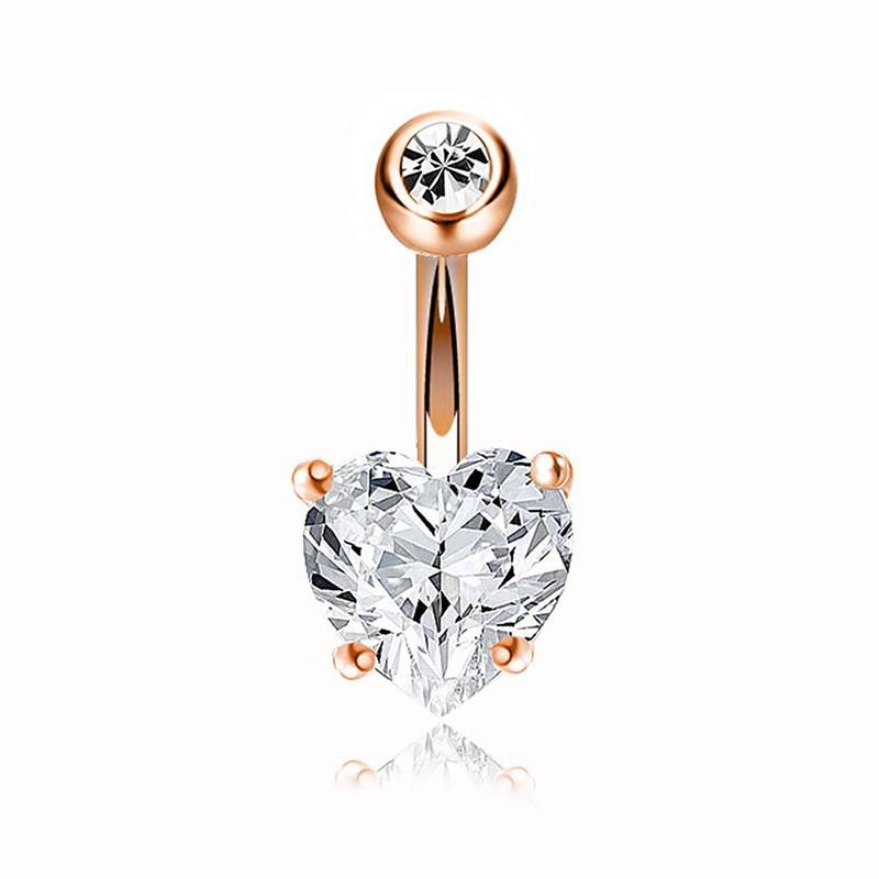 Heart-shaped Round Piercing Jewelry Navel Ring, Copper Inlaid Zircon Stainless Steel Navel Nail
