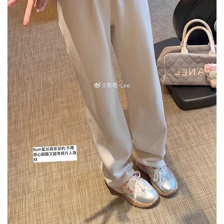 Grape Mother's Same 6cm Inner Height Increase~ Versatile Round Head Contrasting Color Lace-up Mesh Thick-soled Sports and Leisure Shoes, German T