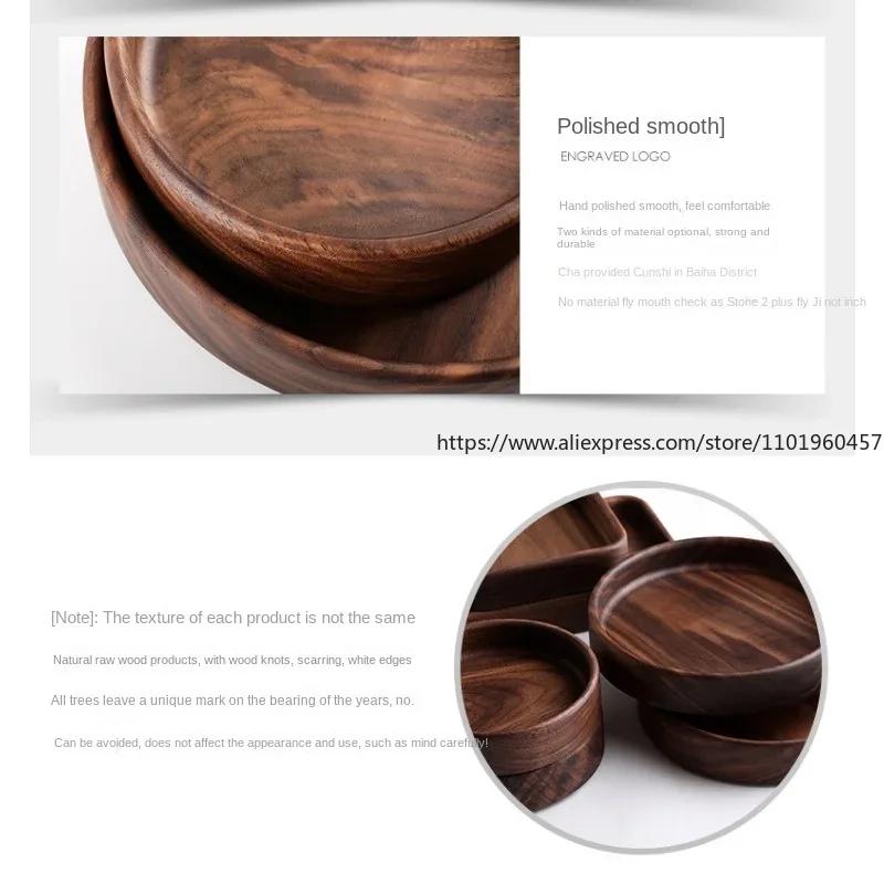 Luxus Walnuss Massivholz Trocken Serviertablett Snackteller Rund Holz Obst Süßigkeiten Brot Aufbewahrungsplatte Dekoration Kaffeetisch Col