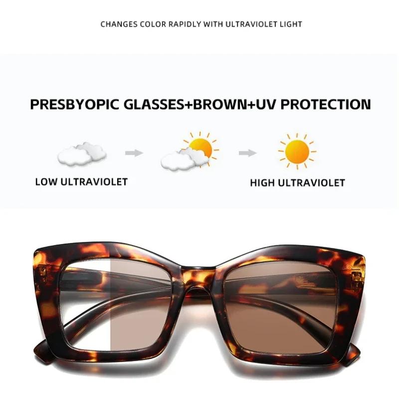 2 In 1 Smart Photochromic Reading Glasses For Women Luxury Presbyopia Sunglasses Unisex Farsighted Eyewear Prescription +1.0+1.5