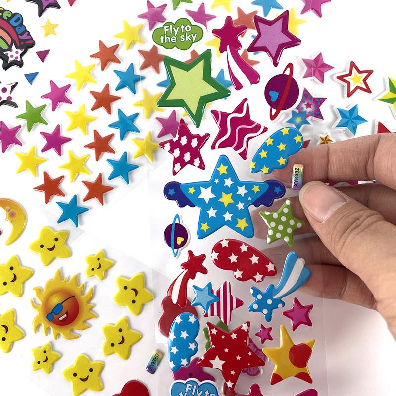 6/12pcs 3D Bubble Stickers Cartoon Cute Star Design for Children Sticker Toys Kids Birthday Christmas New Year Gifts TMZ