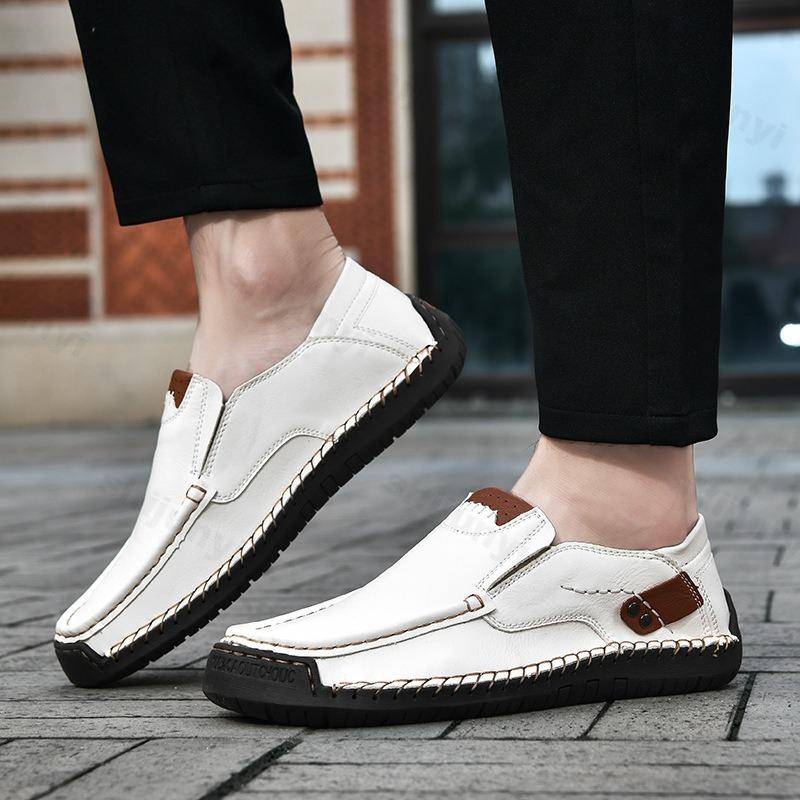 Men Leather Shoes 2025 Handmade Leather Men Shoes Casual Comfortable Slip on Loafers Flats Moccasins Walking Shoes High-quality