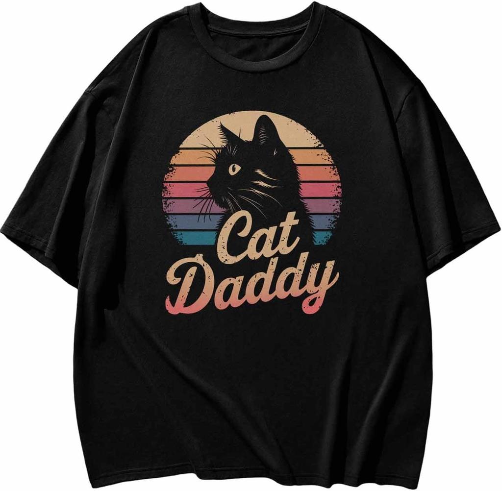 Retro Sunset Cat Daddy Graphic Tee T-shirt