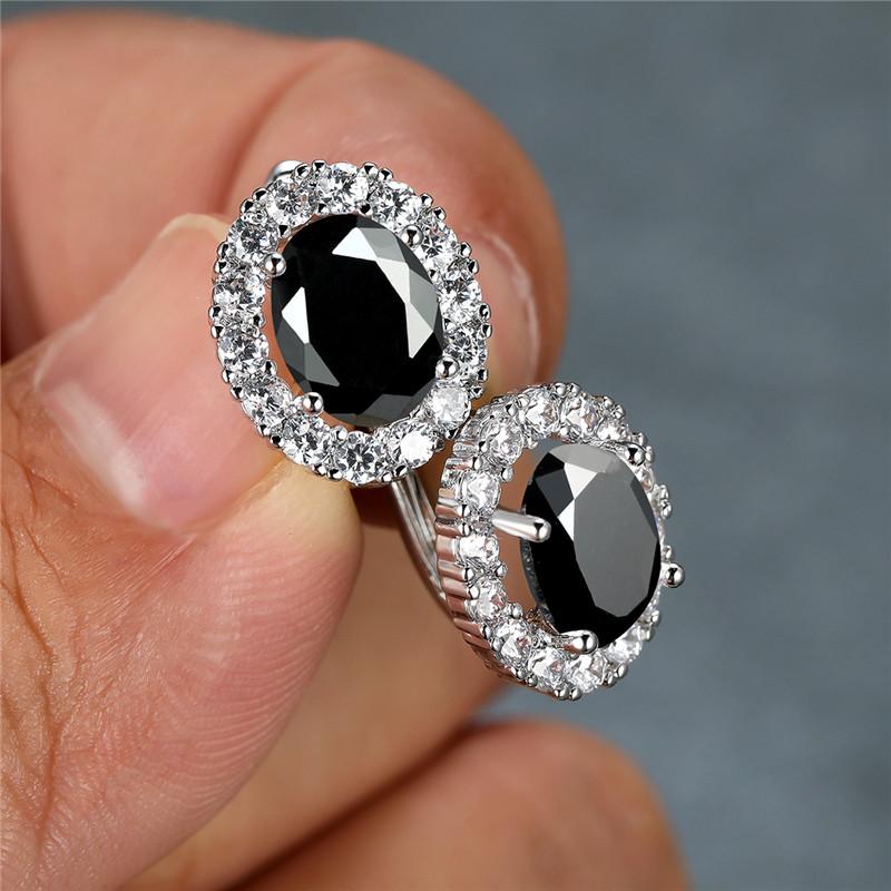 Luxury Crystal Yellow Oval Stone Earrings Multicolor Zircon Small Hoop Earrings Classic Silver Color Wedding Earrings For Women