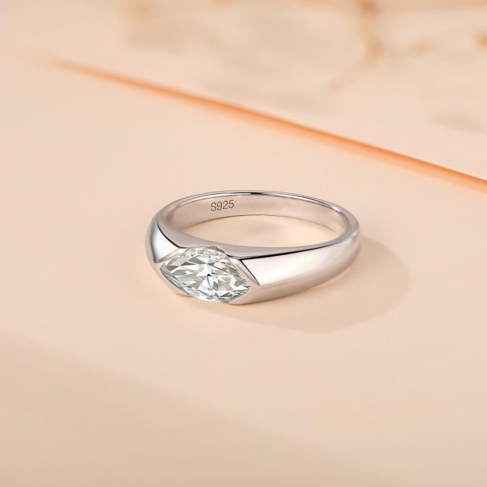 925 Sterling Silver Women's Ring with Simple Marquise Cut Moissanite