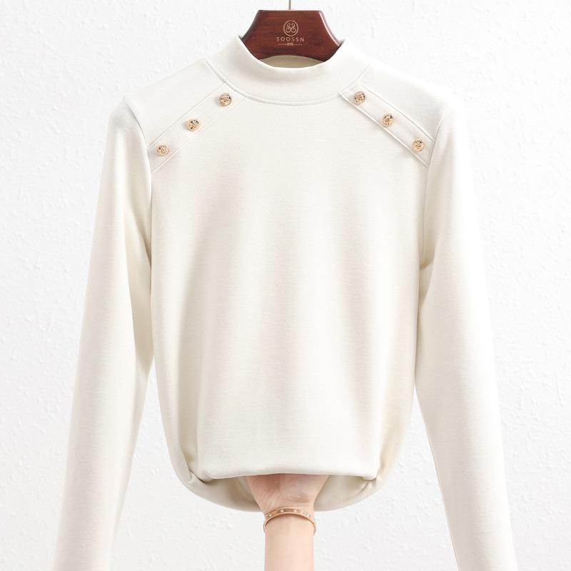 Silk cashmere warm fleece semi-turtleneck bottoming shirt women's heating integrated fleece inner with autumn and winter double-sided fleece warm top