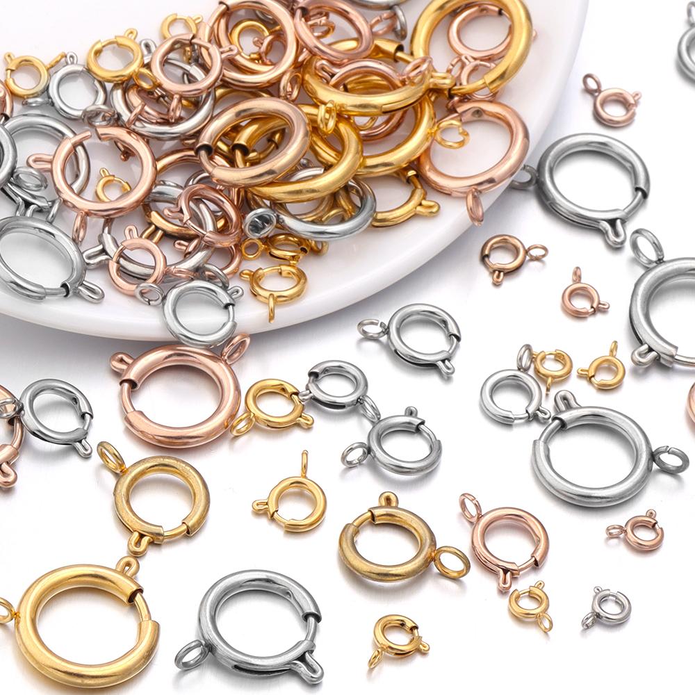 5pcs/lot Gold Stainless Steel Spring Clasps Hooks Round Clasps End Connectors For DIY Necklace Bracelet Jewelry Making Accessory
