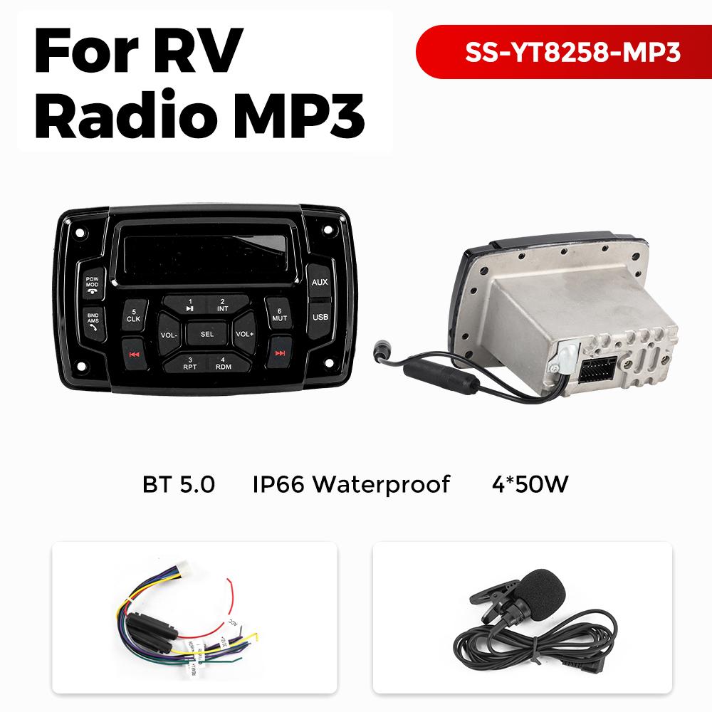 

Морська човнова радіостанція FM AM MP3 Медіаплеєр IP66 Водонепроникний USB AUX Аудіо Стереоприймач для RV UTV ATV SPA RZR Навігація ETR BT