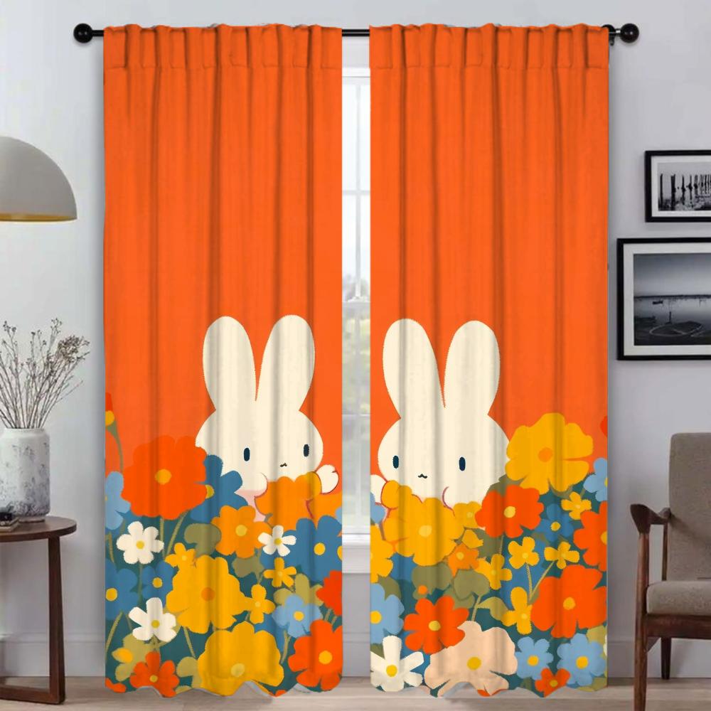 Colorful Bunny Curtains for Living Room Curtain Shades Halloween Decoration Partition Home Interior Curtains 2 Pieces Kitchen