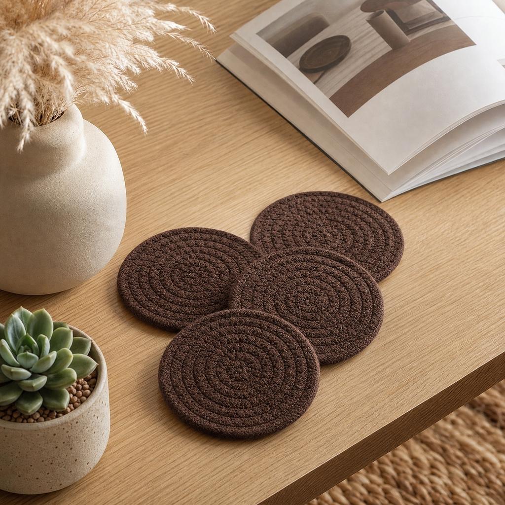Rundes geflochtenes Set aus 4 Stück 11 cm Durchmesser Tisch für Tassen Becher Gläser Schalen Heimküchen Dekoration