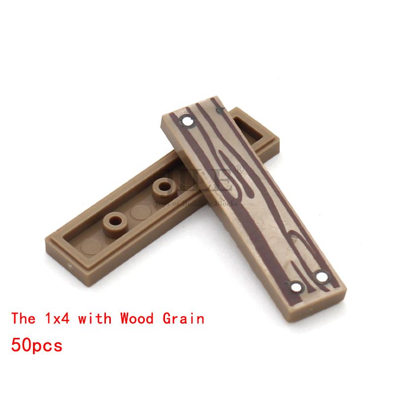 50pcs Moc Tile 1x4 1x3 Tablet with Wood Grain Danger Stripes Pattern DIY Building Blocks Bricks Compatible with 2431 63864