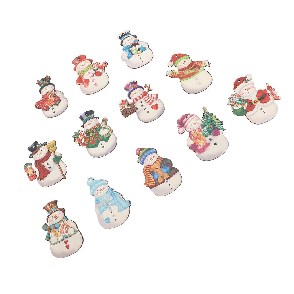 36PCS Xmas Snowmen Wood Ornaments Xmas Tree Hanging Decorations Crafts with Hemp Ropes for Winter Ho